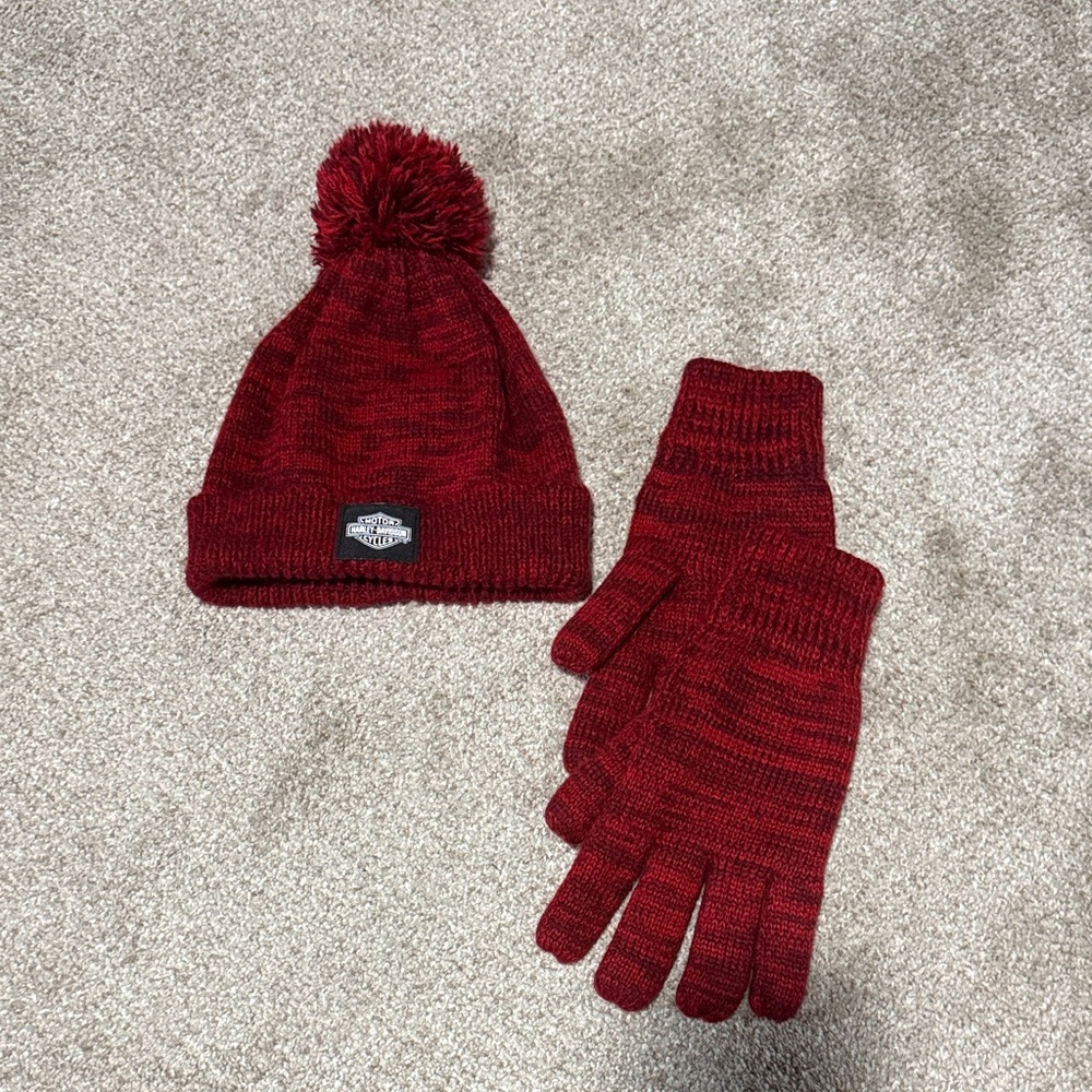 Harley-Davidson Red Knit Beanie with Pom-Pom
